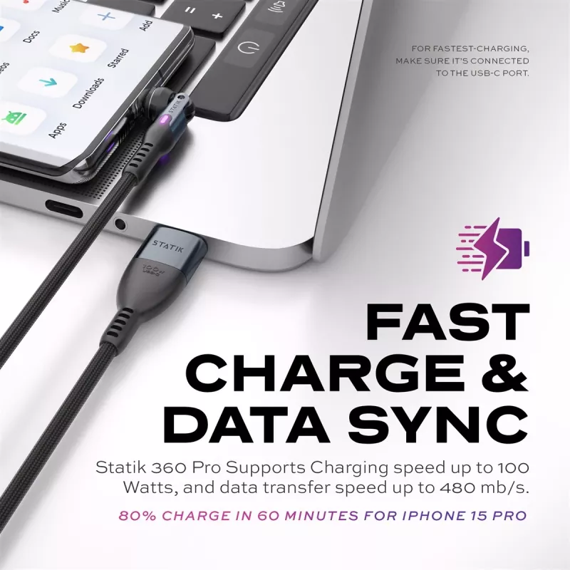 Statik 360 Pro kabel 2.0 USB-C Only; 1m, zwart