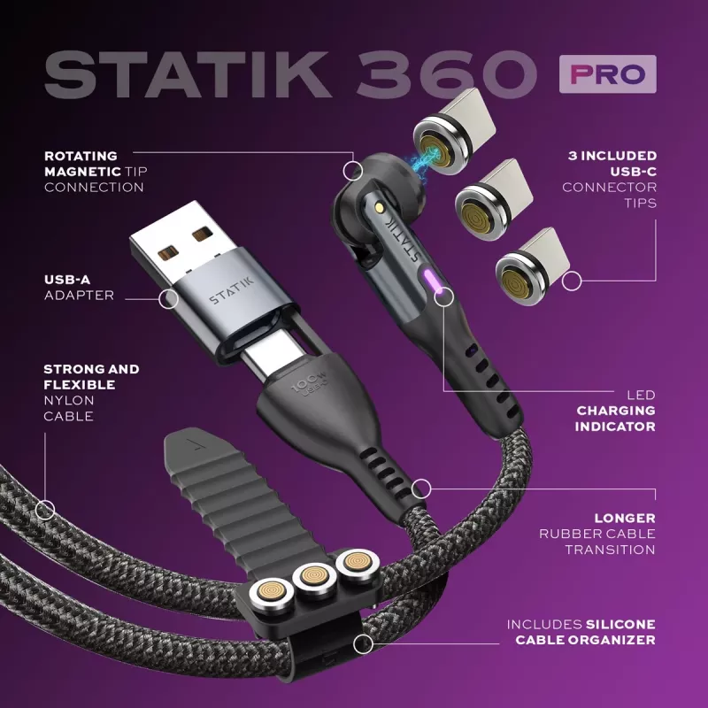 Statik 360 Pro kabel 2.0 USB-C Only; 1m, zwart