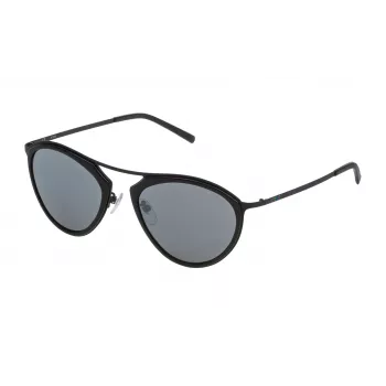 STING unisex zonnebril SST07552531X - rechthoekig zwart montuur, grijze polycarbonaatglazen, UV400-bescherming, 52 mm glasbreedte