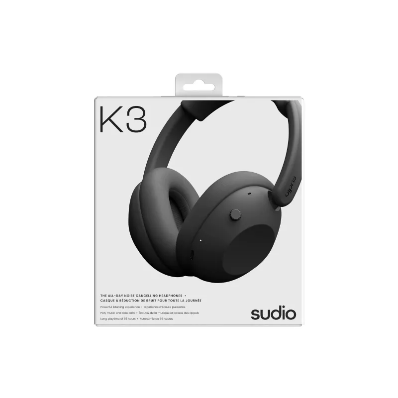 Sudio K3 draadloze over-ear-koptelefoon met hybride ANC, Bluetooth 5.3, 60h accu, Ink Black