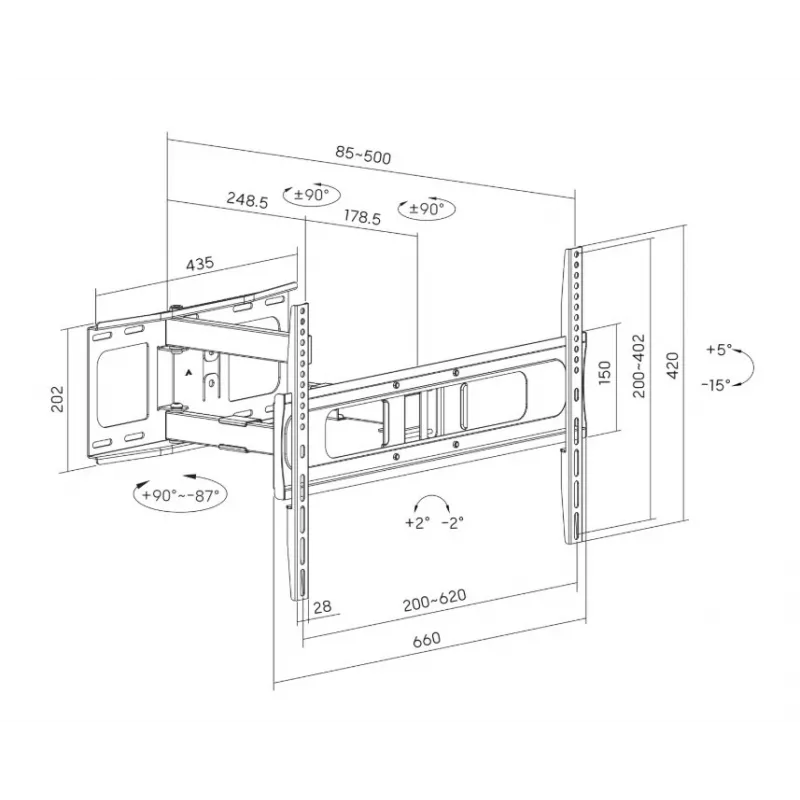 Sunne Full-Motion tv-muurbeugel 37-86 inch zwart 50 kg