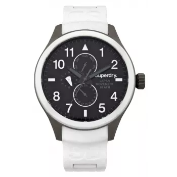 SUPERDRY heren analoog quartz horloge SYG110W 44 mm zwarte siliconenband