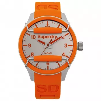 SUPERDRY heren analoog quartz horloge SYG125O 44mm zwarte wijzerplaat oranje siliconenband
