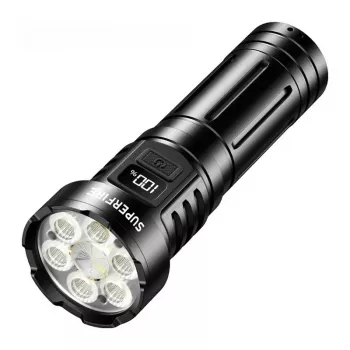 Superfire L24 USB-C oplaadbare LED-zaklamp, 2500 lumen, 500 m schijnbereik, IP44, zwart