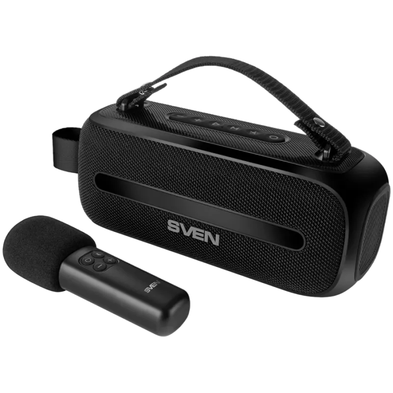 SVEN PS-255 luidspreker, zwart (12W, Bluetooth, FM, USB, karaokemicrofoon, 3600mAh)