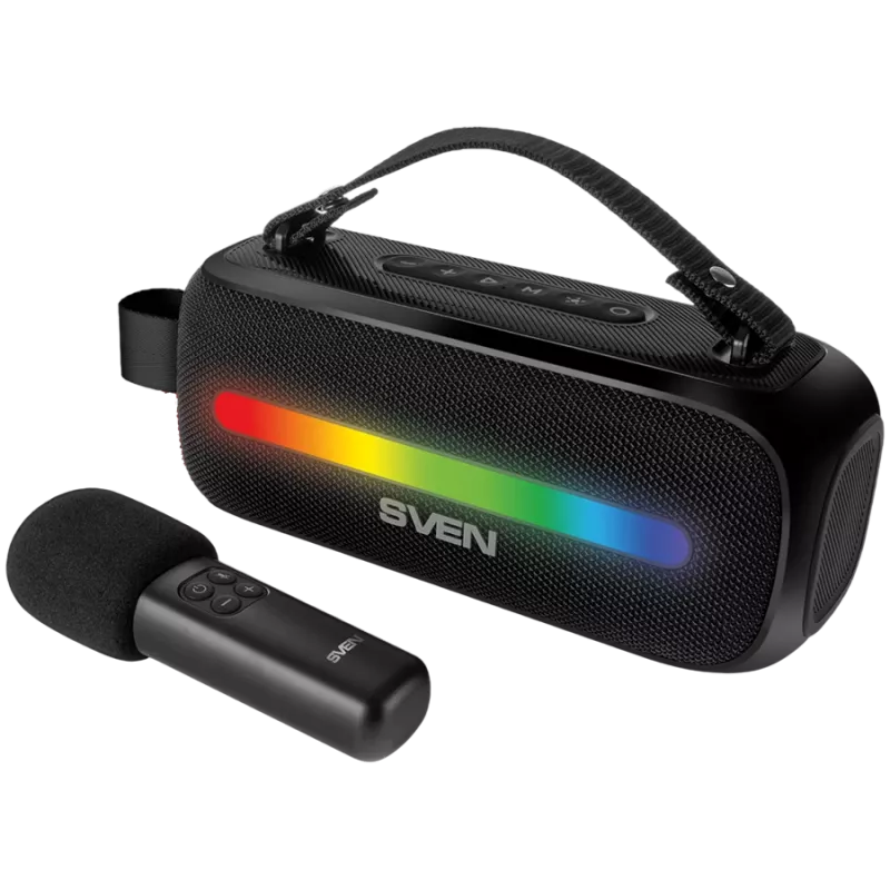 SVEN PS-255 luidspreker, zwart (12W, Bluetooth, FM, USB, karaokemicrofoon, 3600mAh)