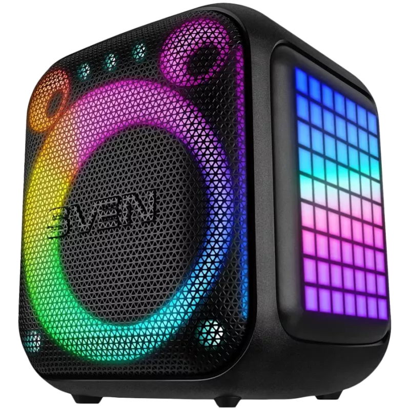 SVEN PS-880 draagbare Bluetooth-luidspreker, 110W RMS, TWS, FM, USB, microSD, LED-display, lithiumaccu, zwart