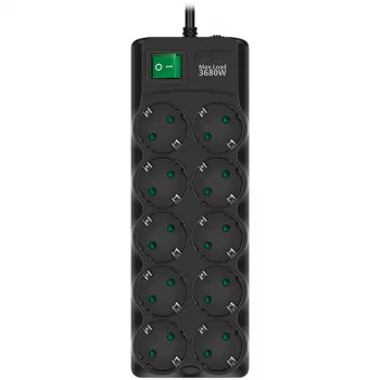 SVEN SF-10E-16 overspanningsbeveiliging stekkerdoos, 10 stopcontacten, 16A, 3,6kW, 1,8m, zwart