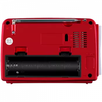 SVEN SRP-150 draagbare luidspreker, rood (3W, Bluetooth, FM/AM/SW, USB, microSD, zaklamp, accu)