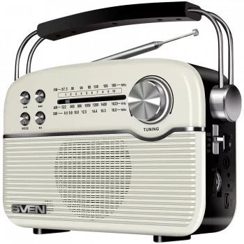 SVEN SRP-500 Draagbare Bluetooth-luidspreker, wit (3W, FM/AM/SW-radio, USB, microSD, AUX, accu)