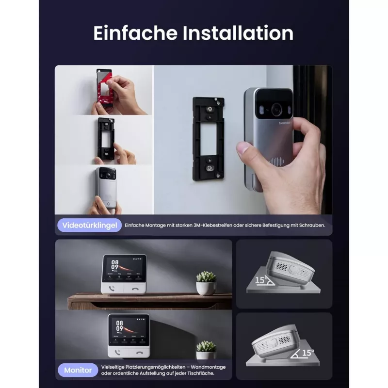 Switchbot SWB VDB-M-SW - WiFi-videodeurbel met 4,3 inch kleurendisplay (wit/zilver)
