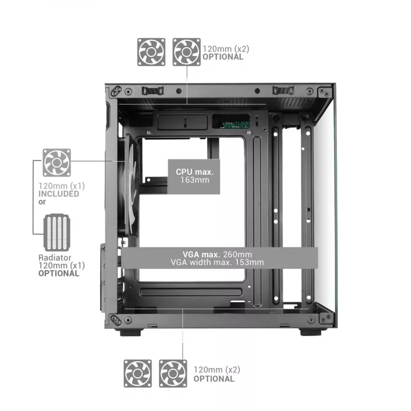 TACENS MARS MC-CUBE Micro-ATX behuizing, zwart, gehard glas, ARGB, USB-C