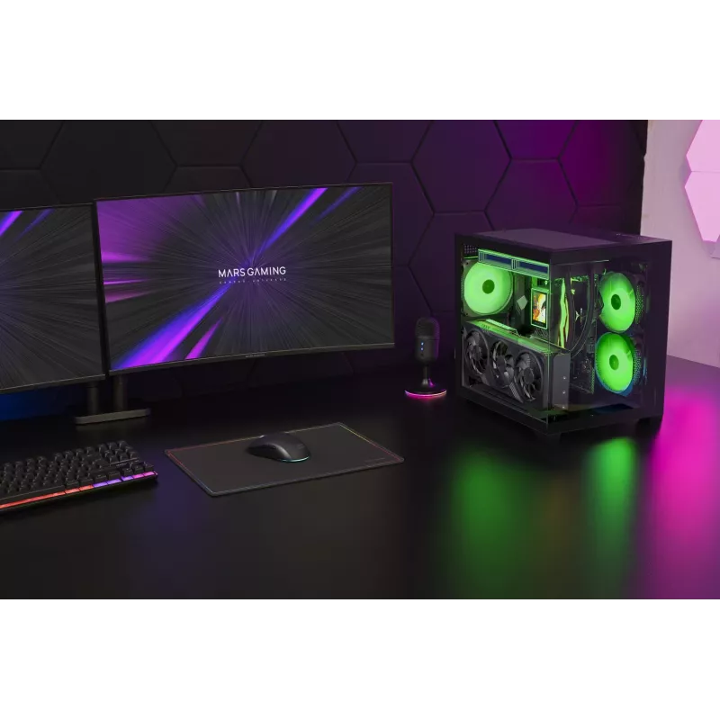 TACENS MARS MC-VIEW3 Micro-ATX behuizing met 3x ARGB ventilatoren, USB-C, gehard glas