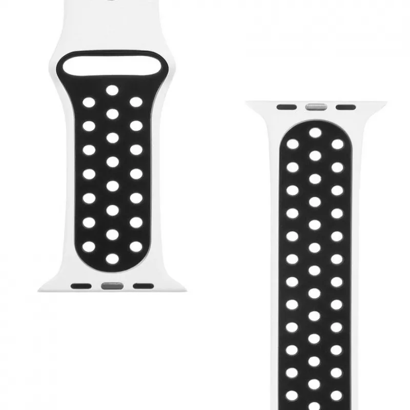 Tactical Apple Watch 42/44/45mm Dubbele Siliconen Armband Wit Zwart