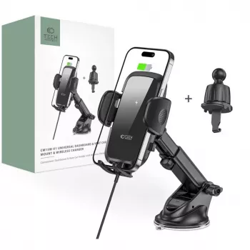 Tech-Protect CM15W-V1 universele auto-telefoonhouder met 15W Qi-oplader voor dashboard en ventilatie - zwart