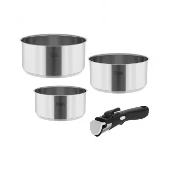 TEESA COOK EXPERT SINGLE HAND pannenset met afneembare steel, 7-delig, Ø20/24 cm, antiaanbaklaag, inductie, zwart