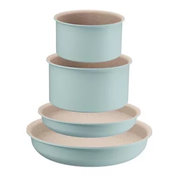 Tefal Ingenio Eucalyptus 5-delige Pannenset met afneembare handgrepen, Titan anti-aanbaklaag, inductiegeschikt, Zwart/Grijs