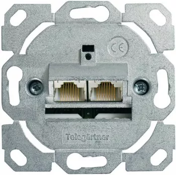 Telegärtner AMJ45 data-aansluitmodule, 2-poorts RJ45, Cat.6A afgeschermd, 10G, gereedschapsvrije IDC, zinkbehuizing