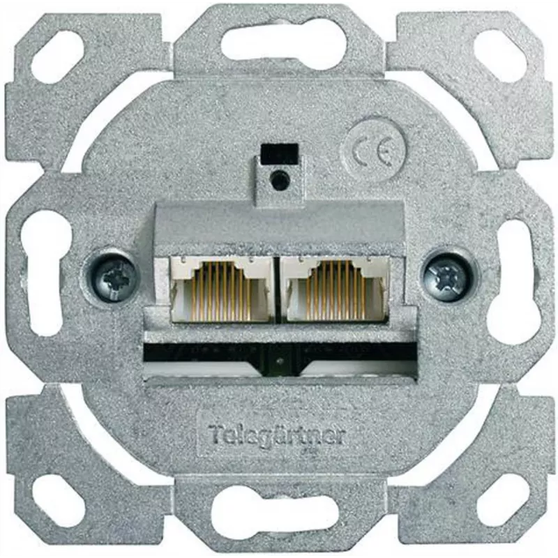 Telegärtner AMJ45 data-aansluitmodule, 2-poorts RJ45, Cat.6A afgeschermd, 10G, gereedschapsvrije IDC, zinkbehuizing