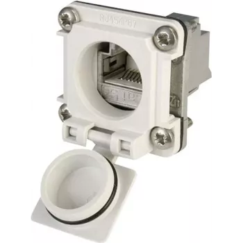 Telegärtner STX V6 RJ45 flens-inbouw-koppelingsset variant 6, 8P8C, afgeschermd, Cat.6A, IP67, lichtgrijs J00020A0483
