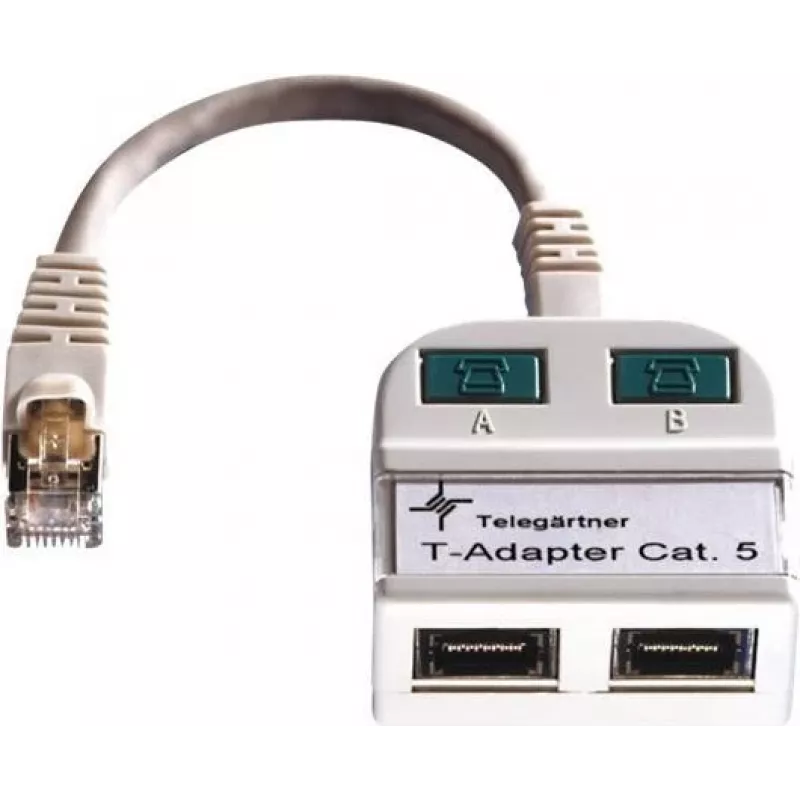 Telegärtner Token Ring splitter RJ45 stekker naar 2x RJ45 bus afgeschermd lichtgrijs J00029A0011
