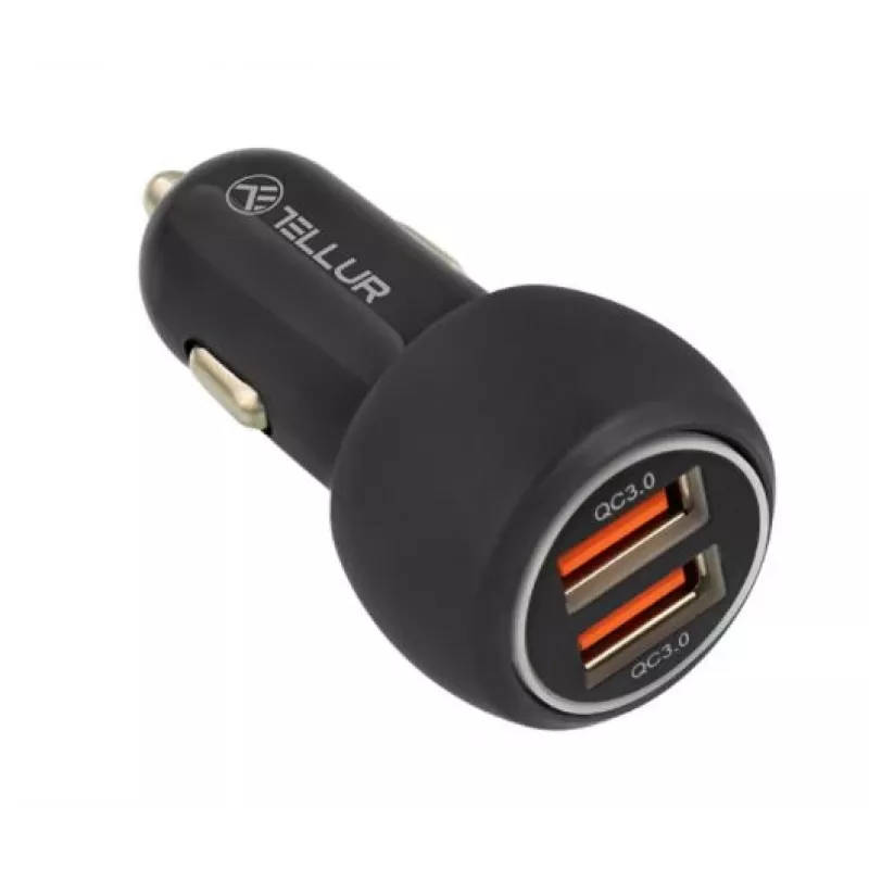 Tellur dubbele USB autolader met QC 3.0, 6A zwart