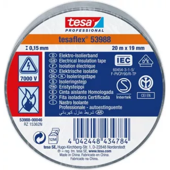 tesa 53988-00016-00 professioneel elektrisch isolatietape, rood, 20 m x 19 mm, PVC, vlamvertragend, 1 rol