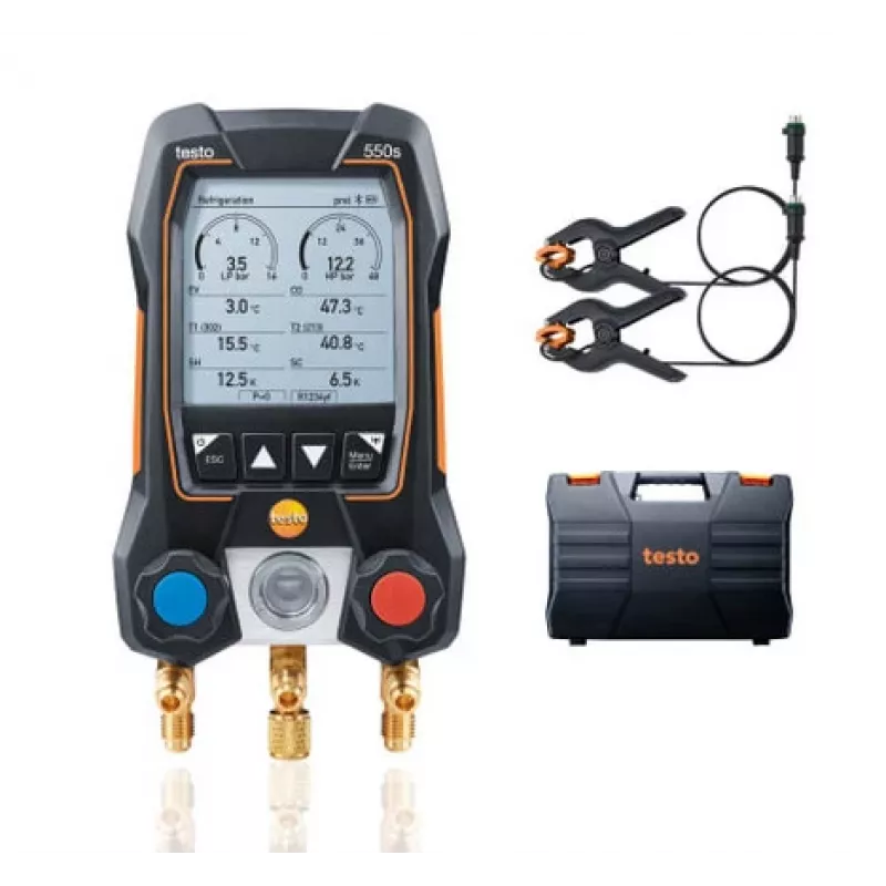 testo 550s digitale manifold-meetapparaat-set met Bluetooth en 2 draadloze klemtemperatuursensoren (0564 5501)