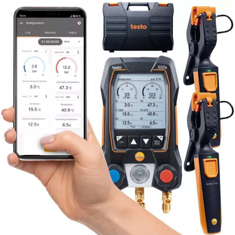Testo 550s Smart Set digitale verdeelset met Bluetooth en klemvoelers 0564 5502