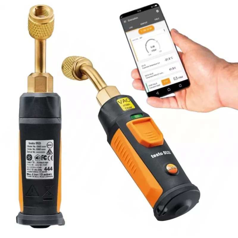 Testo 552i app-gestuurde draadloze vacuümsonde met Bluetooth, Pirani-sensor, 0-20000 micron bereik, IP54 0564 2552