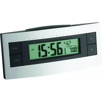 TFA 60.2511 radiografische wekker - zwart/zilver - LCD-display - binnentemperatuur - sluimerfunctie - blauwe achtergrondverlichting - 2x AAA
