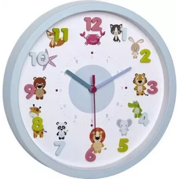 TFA 60.3051.14 Little Animal kinderkamerklok - lichtblauw - 30,9 cm - quartz - analoog - Silent Sweep
