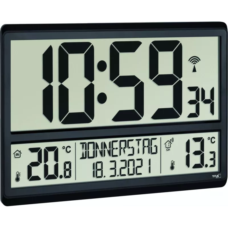 TFA 60.4521.01 XL radiografische klok met binnen-/buitentemperatuur