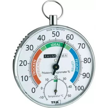 TFA Dostmann 45.2027 analoge ronde wandthermometer, wit, -30 tot +50 °C, batterijloos