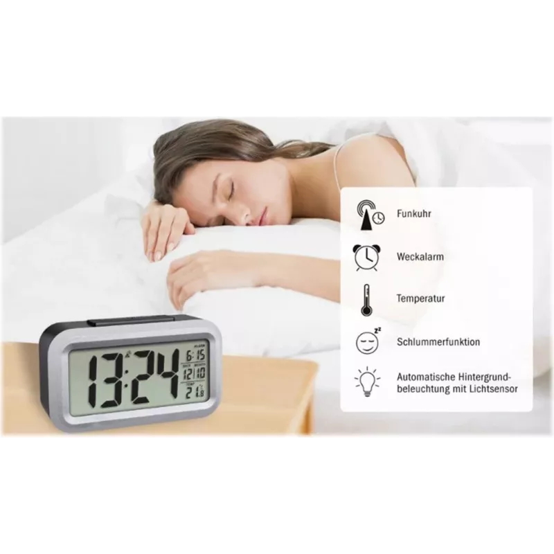 TFA Dostmann Lumio Plus radiowecker zwart/zilver