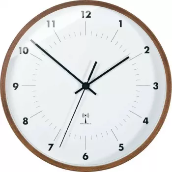 TFA Dostmann radiografische wandklok met houten frame, 25,5 cm diameter, witte wijzerplaat, Arabische cijfers, batterijgevoed, DCF77 98.1097