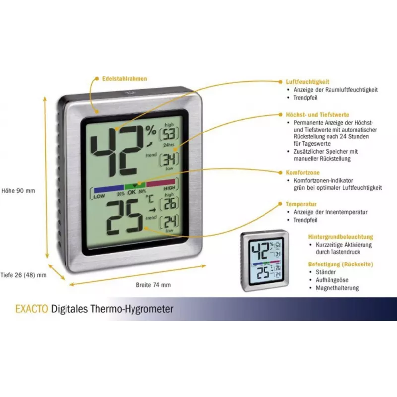 TFA EXACTO digitale thermo-hygrometer zilver (30.5047.54)