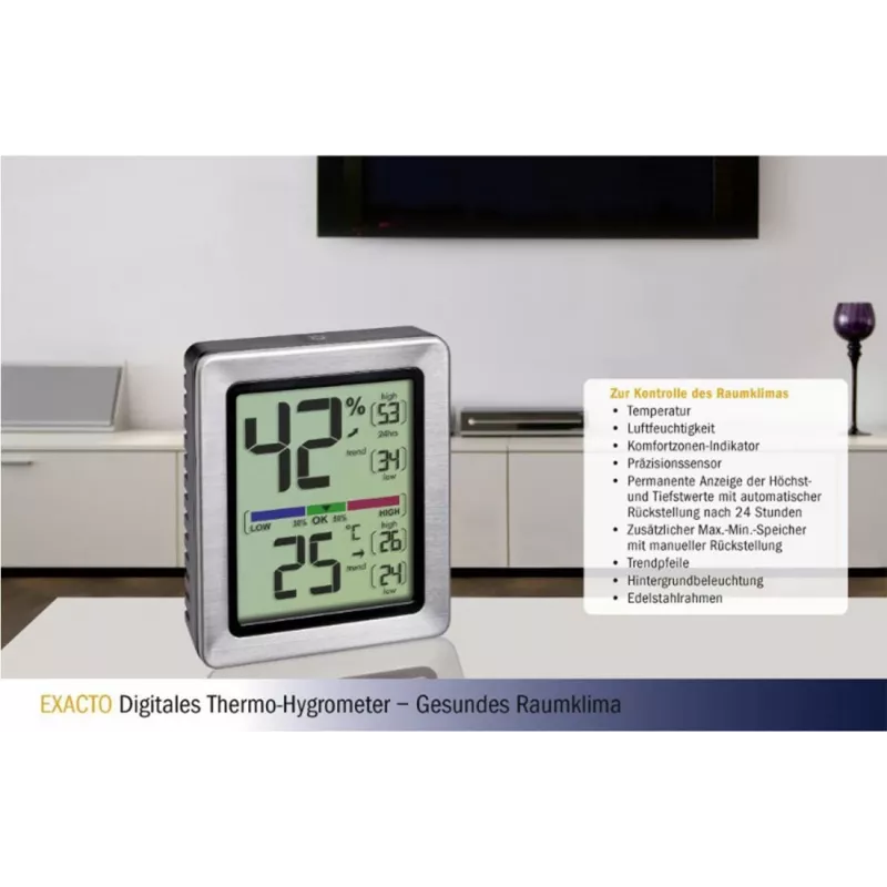 TFA EXACTO digitale thermo-hygrometer zilver (30.5047.54)