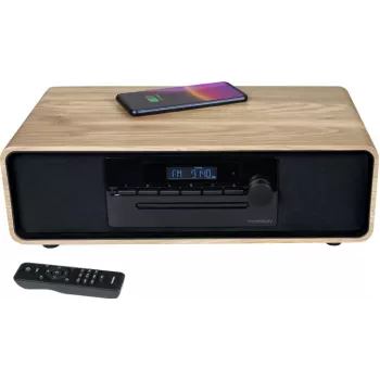 Thomson MIC300IBT 60W micro-hifi-systeem met Bluetooth, cd, FM-radio, USB, Qi-draadloos opladen - zwart/hout TH388657
