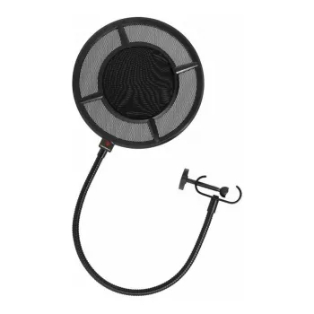 THRONMAX P1 dubbellaags nylon-mesh popfilter met 350 mm zwanenhals en universele schroefklem, zwart
