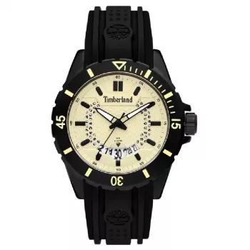 TIMBERLAND heren kwartshorloge Medford 46mm beige wijzerplaat zwarte siliconen band 15578JSB-14P