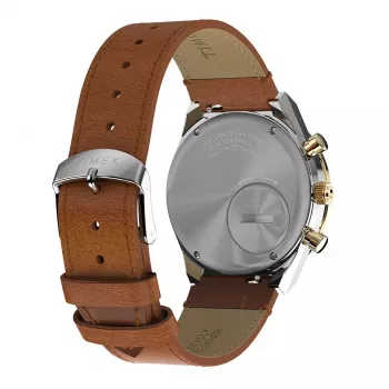 Timex TW2W64400 heren polshorloge 42mm zwarte wijzerplaat bruin leren band