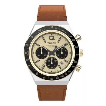 Timex TW2W64400 heren polshorloge 42mm zwarte wijzerplaat bruin leren band