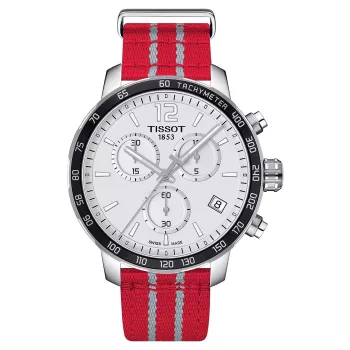 TISSOT T-Sport Chrono XL Classic herenhorloge 42mm zilveren wijzerplaat blauwe textielband Zwitsers quartz chronograaf T09541717037