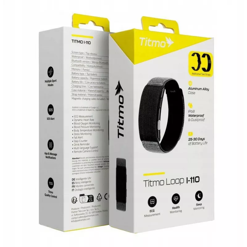 Titmo Loop I-110 smartband zwart met ECG, HRV, bloeddruk, SpO2, IP68