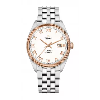 TITONI Airmaster heren Swiss automatisch horloge 878SRG-657 41mm roségold PVD edelstahl bruin leer