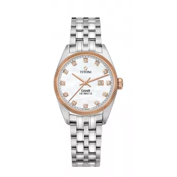 TITONI dames automatisch horloge 818SRG-622 30mm RVS met diamanten