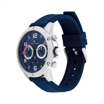 Tommy Hilfiger Heren 1792027 analoog quartz horloge 44mm blauwe wijzerplaat zilver RVS