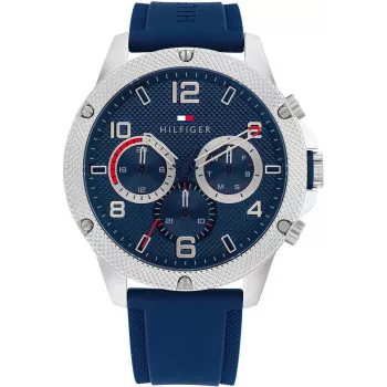Tommy Hilfiger Heren 1792027 analoog quartz horloge 44mm blauwe wijzerplaat zilver RVS