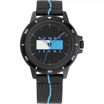 Tommy Hilfiger heren analoog quartz horloge 1791999 45 mm blauwe wijzerplaat bruin leer